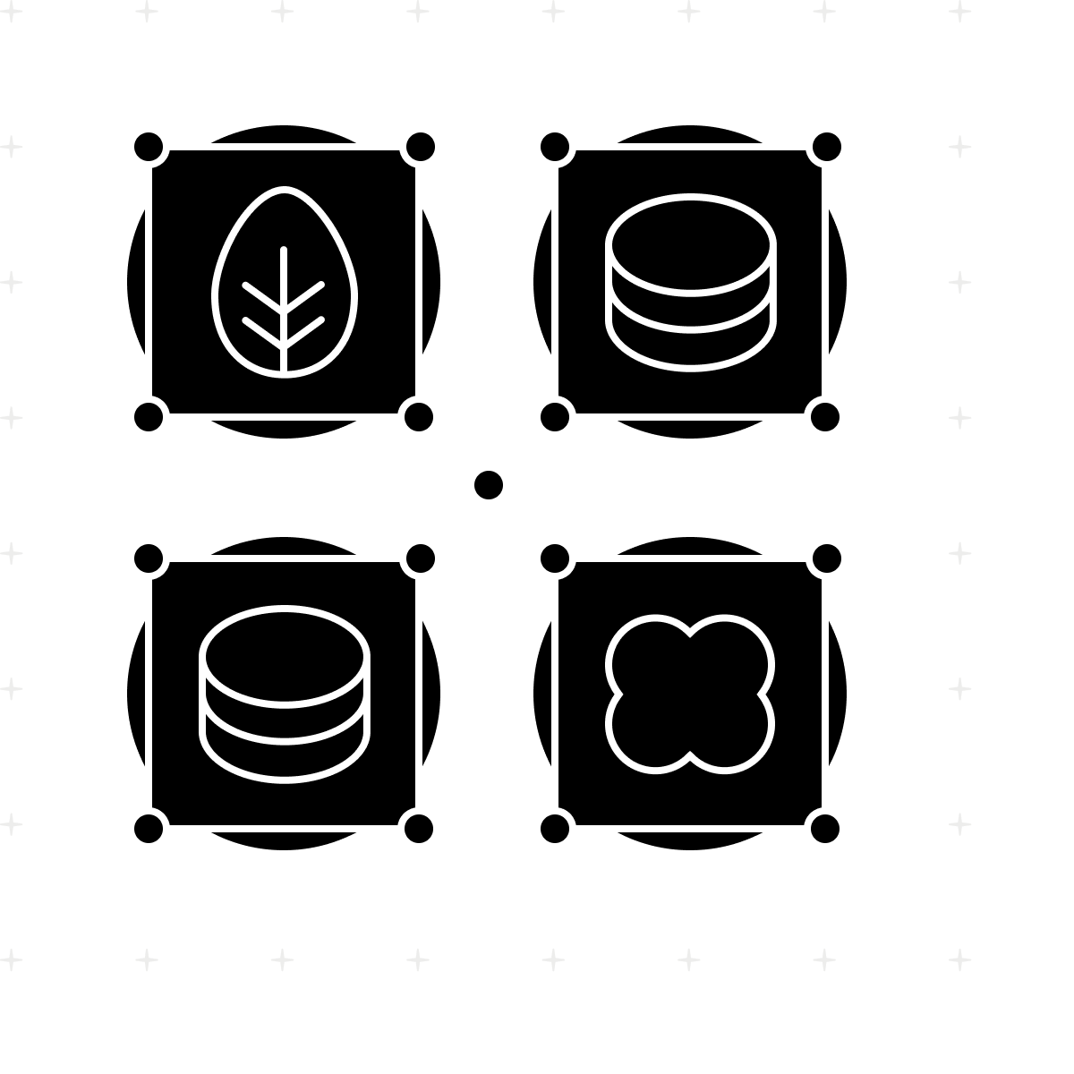 A line drawing of a leaf, a flower, and two data towers all interconnected